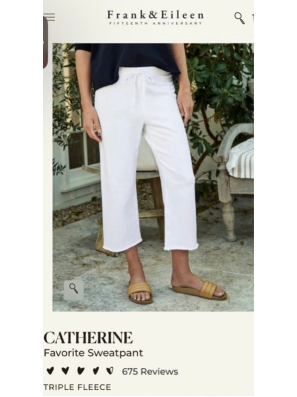 Frank & Eileen Catherine Wide Leg Sweatpants in White M New